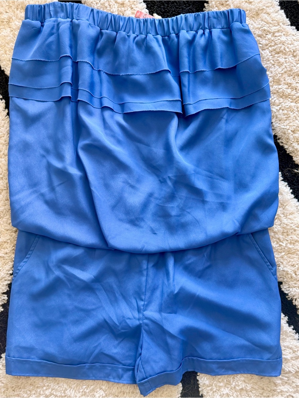 Alia Blue Ruffled Strapless Shorts Romper